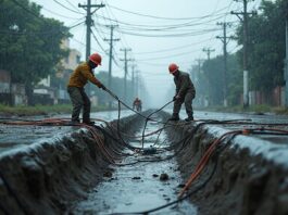clearing monsoon water channels of cables