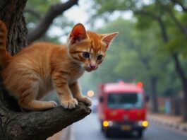 kitten rescued from tall tree