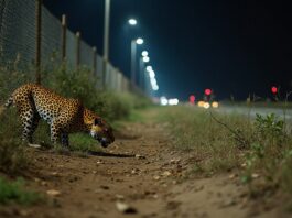 leopard feeding on stray dogs
